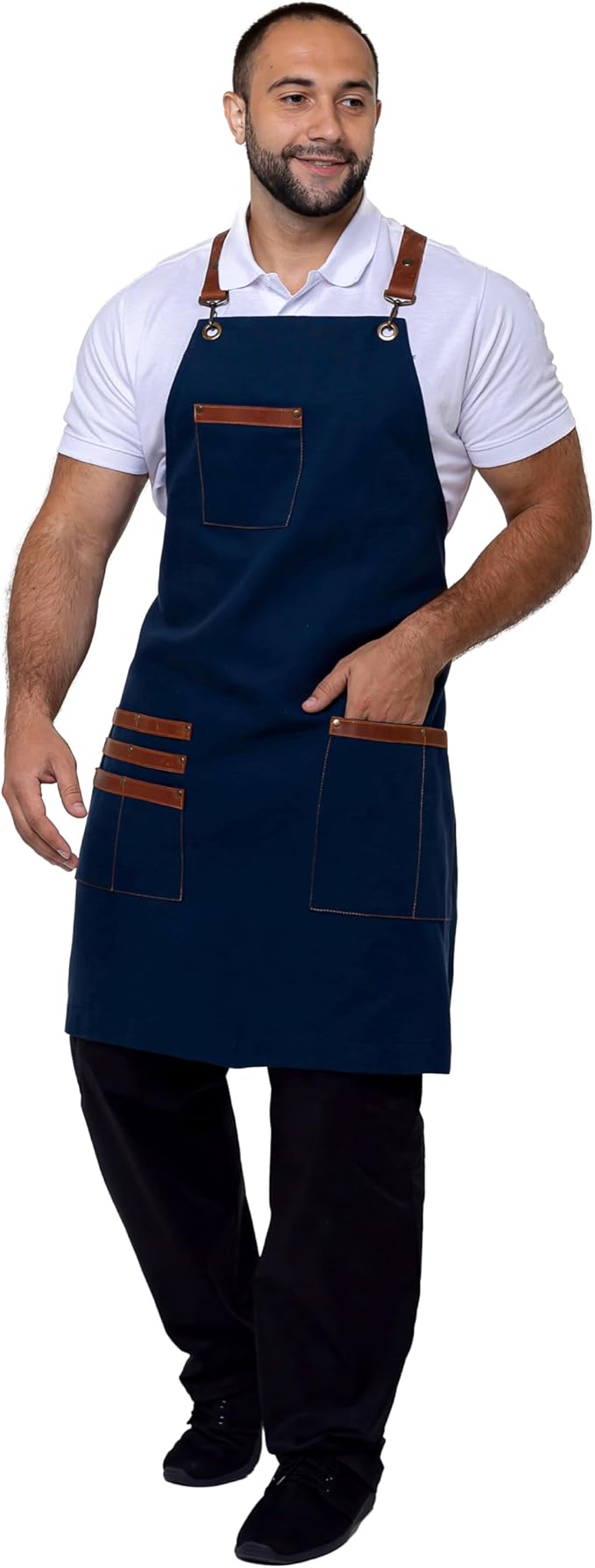 Unisex Western Bib Apron with Leather Straps One Size