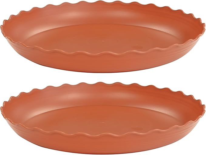 2 Pack Plant Saucer 10 inch, Heavy Duty Plastic Plant Saucers, Durable Plant Tray for Pots, Flower Saucers for Indoors, Plant Pot Saucers, Trays for Planter (Terracotta)
