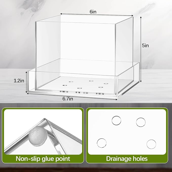 Clear Plant Nursery Pots Acrylic Orchid Pots with Drainage Holes and Tray Transparent Planter for Indoor Plants, Succulents, Herb, Flowers and Cactus Decorative(6 Inches,Square)