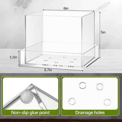 Clear Plant Nursery Pots Acrylic Orchid Pots with Drainage Holes and Tray Transparent Planter for Indoor Plants, Succulents, Herb, Flowers and Cactus Decorative(6 Inches,Square)