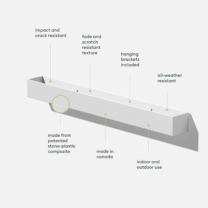 Veradek Forma Series Trough Hanging Planter - Rectangular Planter for Window Sill/Wall Decor | Made from Plastic-Stone Material | Modern Décor for Succulents, Indoor Small Plants