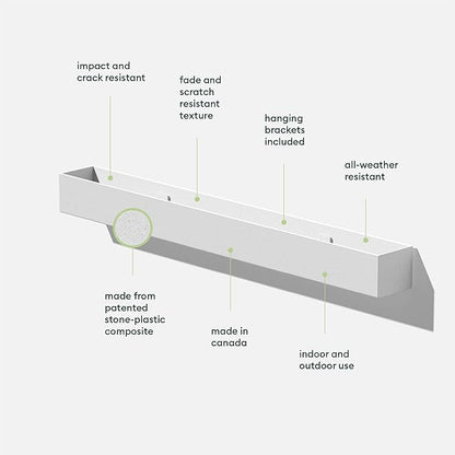 Veradek Forma Series Trough Hanging Planter - Rectangular Planter for Window Sill/Wall Decor | Made from Plastic-Stone Material | Modern Décor for Succulents, Indoor Small Plants