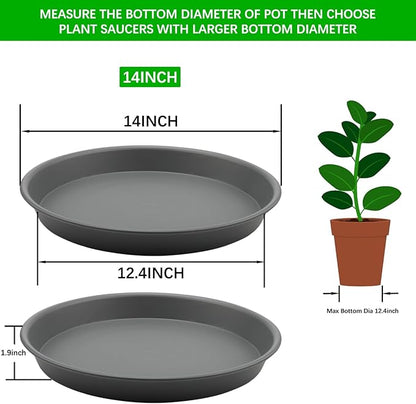 TITE Plant Saucer Heavy Large Planter Durable Thicker Plastic Plant Trays for Indoors and Outdoor,Plant Saucer Drip Trays (Grey, 14 inch)