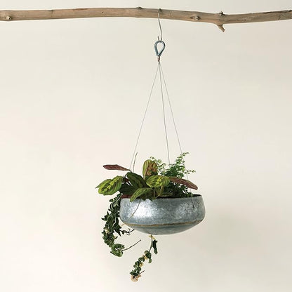 Creative Co-Op Grey & Gold Hanging Iron Planter