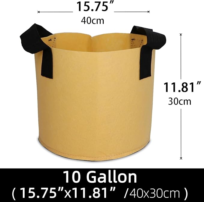 Grow Bags,Growing Pot Bags Garden Grow Bag Indoor Outdoor Fabric Aeration Plant Pot Container Flower Vegetable Pouch (Khaki,10Gallon)