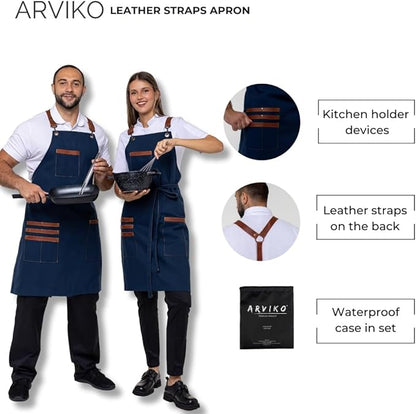 Unisex Western Bib Apron with Leather Straps One Size