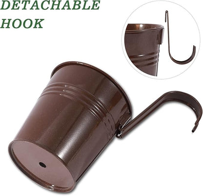 HowRU Metal Iron Flower Pots for Railing Fence Hanging Bucket Pots(5 Pcs) and Hanging Flower Pots Metal Iron Bucket Planter(10 Pcs) (Bronze)