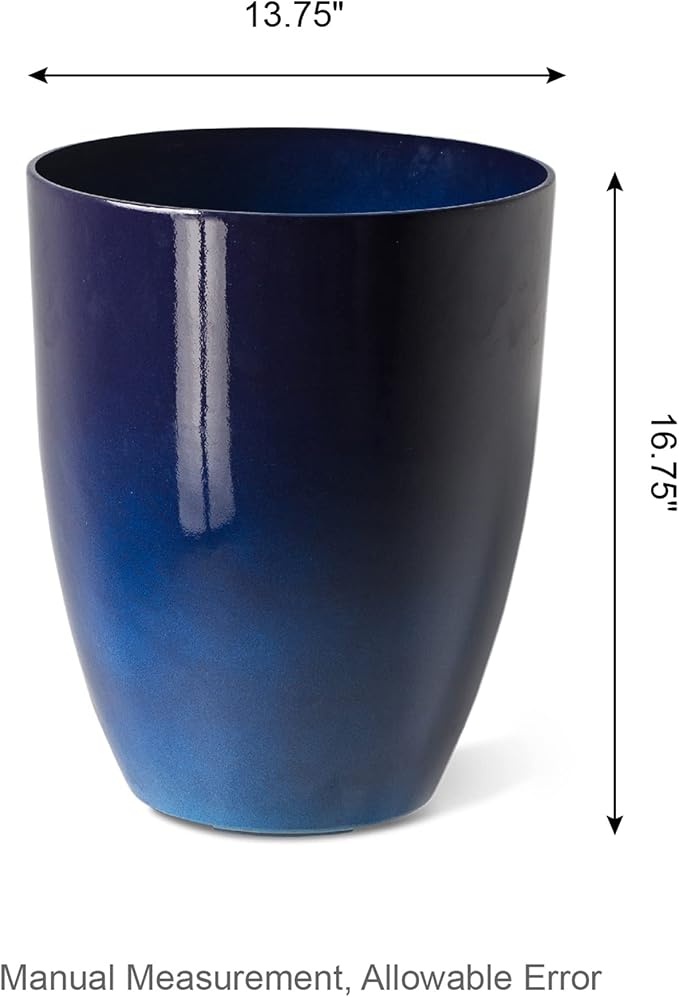 Glitzhome Set of 2 Planters for Outdoor Plants 16.75''H Large Gradient Cobalt Blue Planter Tall Planter Pot with Drainage Hole for Outdoor Front Porch and Patio