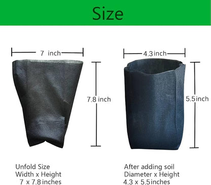 gardtree 150PCS 7×7.8 Inch Breathable Plant Grow Bags - Biodegradable Non-Woven Plant Seedling Pots for Seed Starting, Indoor/Outdoor Vegetables, Herbs, Flower | Easy Transplant, Space Saving, Black
