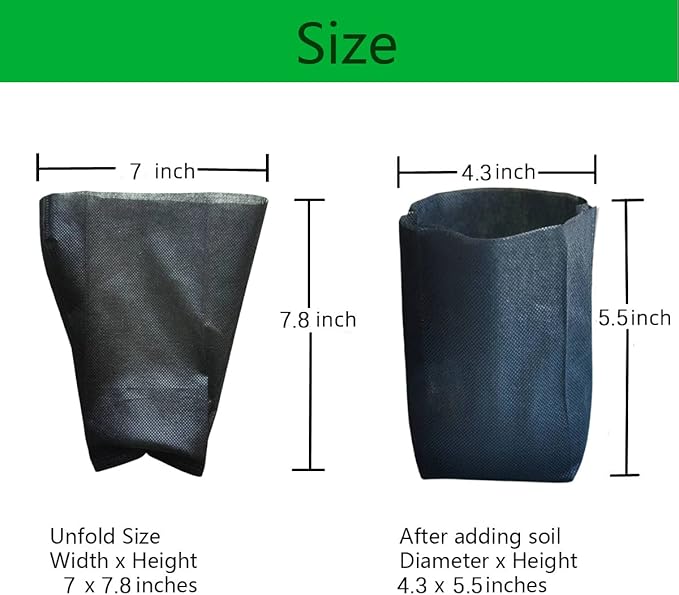 gardtree 400PCS 7×7.8 Inch Breathable Plant Grow Bags - Biodegradable Non-Woven Plant Seedling Pots for Seed Starting, Indoor/Outdoor Vegetables, Herbs, Flower | Easy Transplant, Space Saving, Black