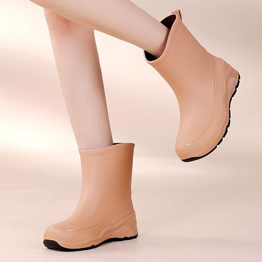 Women'S Chunky Platform Rain Ankle Boot Fashion Comfort Round Toe Waterproof Anti-Slip Thick Sole Pull On Garden Chelsea Rain Boots for Outdoor Work Booties