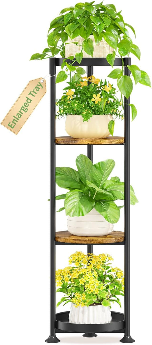 KMOTASUO 4 Tier Black Plant Stand Indoor for Large Tall Heavy Duty Planter, Multiple Sturdy Metal Flower Corner Rack for Narrow House Floor, Iron Vertical Level Round Orchi Holder Organizer, Modern