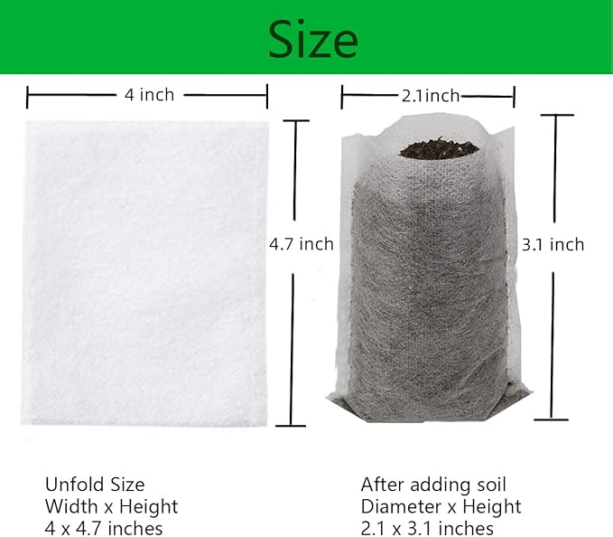 gardtree 400PCS Small Plant Nursery Bags 4x4.7 Inch, Biodegradable Non-Woven Seedling Bags, Breathable & Sturdy Grow Bags for Succulents Vegetables, Easy Transplant, Space-Saving for Home Garden