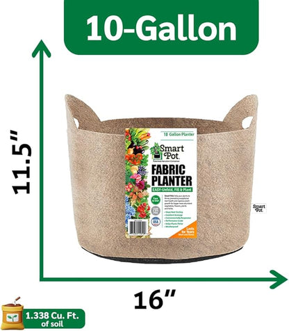 Smart Pot 5 Pack Soft-Sided Fabric Garden Plant Container Aeration Planter Pots (Tan, 10 Gallon with Cut Handles)