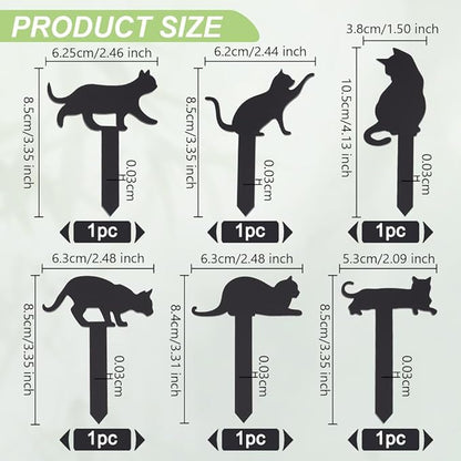 OLYCRAFT 6pcs 6-Style Black Acrylic Cat Plant Decoration Animals Themed Acrylic Stakes Acrylic Plant Label Signs 3.3~4.1 Inch Length for Flower Pot Planter Flowers and Plants Potted