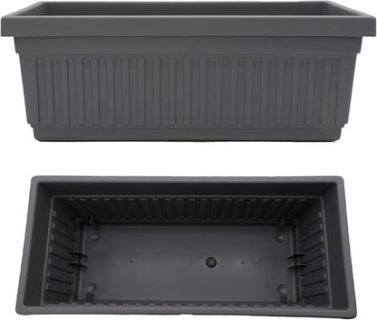 The HC Companies 30 Inch Venetian Rectangular Window Planter Box - Lightweight Plastic Indoor Outdoor Plant Pot with Drainage for Windowsill, Herbs, Flowers, Warm Gray (Pack of 5)