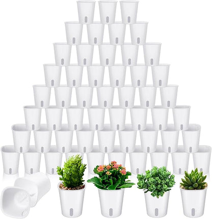 100 Pcs Self Watering Pots Self Watering Planters for Indoor Planters Plastic Garden Flower Pots with Level Indicator Vents for Herbs (3 Inch)