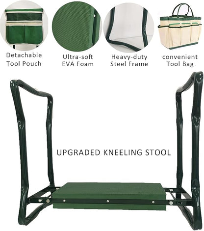 Garden Kneeler and Seat Heavy Duty - Foldable Kneeling Stool with Large Tool Pouch & Storage Bag, Space-Saving, Ideal Gift for Gardeners, Seniors & Parents