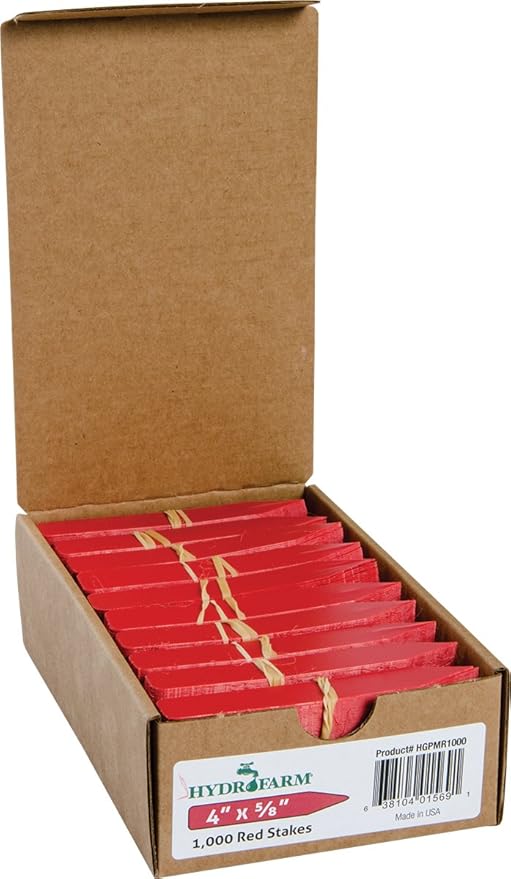 Hydrofarm Macore Co HGPMR1000 Plant Stake Labels, 4 x 5/8", Red