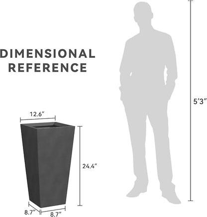 Kante 24.4" H Concrete Tall Tapered Planter Set of 2, Large Outdoor Indoor Garden Plant Pot with Drainage Hole and Rubber Plug Home and Patio, Burnished Black Finish