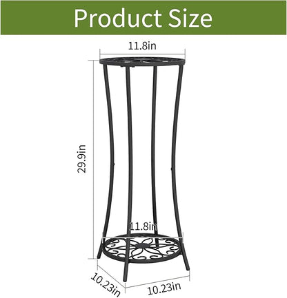 YINMIT Plant Stand Indoor Outdoor, 2 Tier Metal Potted Holder Rack, Flower Pot Stand Shelf, Heavy Duty Round Supports Rack, Corner Plant Shelf for Balcony Garden Patio Living Room (Black-Iron)