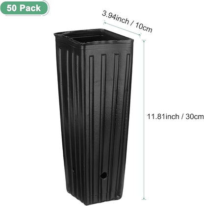 50-Pack Plant Nursery Pots, 3.94x3.94x11.81 Inch Plastic Deep Growing Nursery Pots Succulent Planter Flower Tree pots with Drainage Holes for Indoor Outdoor Gardening [Black]