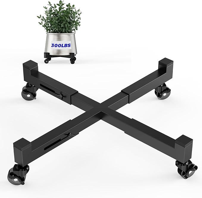 Plant Caddy With Wheels, Adjustable 9in to 13inch Heavy Duty Rolling Plant Dolly, Metal Plant Stand With 4 Lockable Caster Wheels, For Indoor Outdoor Pots Planter, Holds Up to 300 Lbs, Moving Dolly