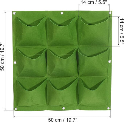 MECCANIXITY Vertical Hanging Grow Bag with 9 Pockets, Wall Mounted Felt Fabric Flowerpot Bag Plant Container for Garden Home Decoration, Green 2 Pack