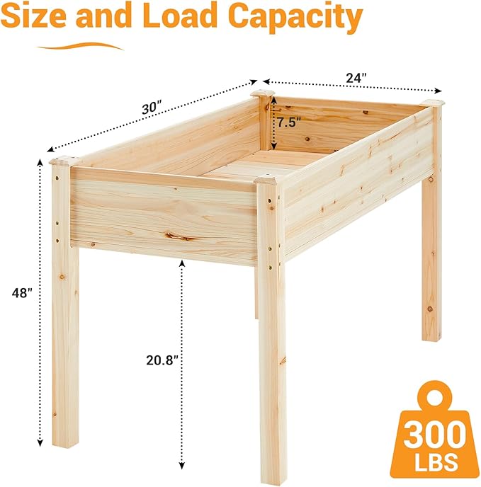 NEWBULIG Raised Garden Bed with Legs 48x24x30in,Elevated Wood Planter Box Stand for Outdoors Garden Balcony Courtyard, Natural Wood 300 Pound Capacity, for Planting Herbs Flowers Vegetables