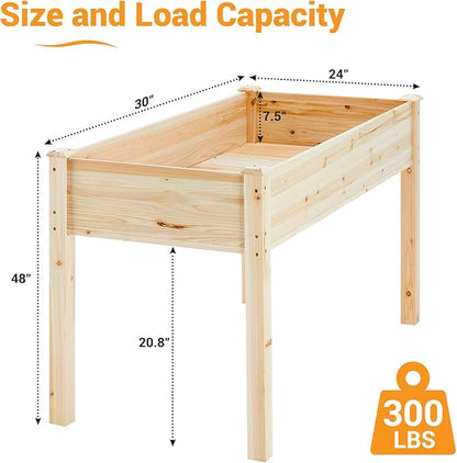 NEWBULIG Raised Garden Bed with Legs 48x24x30in,Elevated Wood Planter Box Stand for Outdoors Garden Balcony Courtyard, Natural Wood 300 Pound Capacity, for Planting Herbs Flowers Vegetables