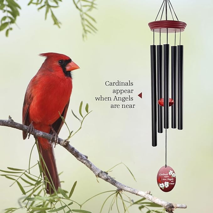 Windchime Cardinal Memorial Wind Chimes –Tuned Sympathy Wind Chime with “Cardinals Appear When Angels are Near” Saying, Red Bird Wind Sail, Outdoor Garden Gift for Loss of Loved One, Mom, Grandma