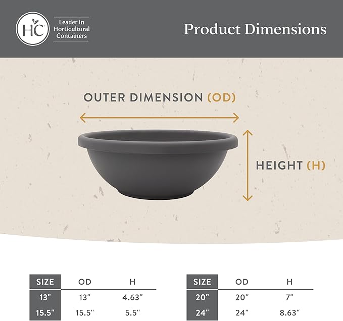 The HC Companies 13 Inch Shallow Garden Bowl Plant Pot with Drainage, Lightweight UV-Resistant Plastic Planters for Succulents, Herbs & More, 2-Pack Planters for Indoor Outdoor Home Decor, Slate Blue