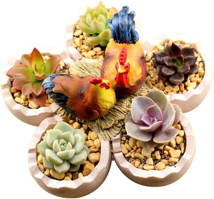 Fantasee Succulent Pot, Small Garden Pots with Drainage Hole, Resin Plants Flower Pots Miniature Ornaments for Home Office Decor (Chicken Nest)