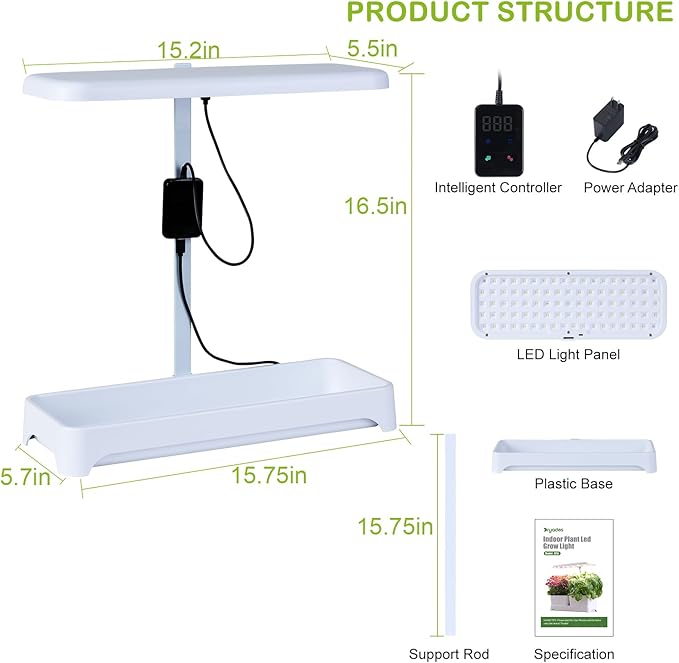 Indoor Garden Led Grow Light, Herb Kitchen Garden Grow Kit, Full Spectrum LED Plant Light for Plants, Height Adjustable Growing Lamp with Intelligent Controller (Not Pots) (White, 16.5*6.5*4 inch)