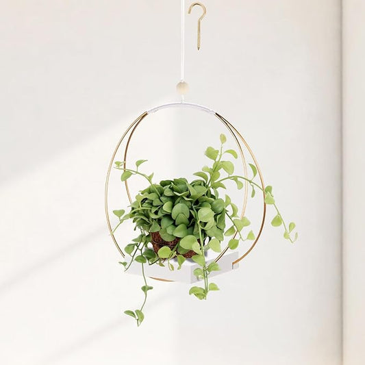 Mid Century Boho Macrame Metal Planter - Indoor/Outdoor Hanger, Conner Ceiling, Gift for Mom or Plant Lovers, Housewarming
