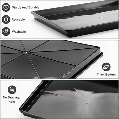 5 Pack Soil Blocking Trays(14"x12"x3"), Plastic Flat Plant Tray for Holding or Collecting Drainage Water, Elevated Microgreen Seed Starter Tray for Seed Germination (Black)