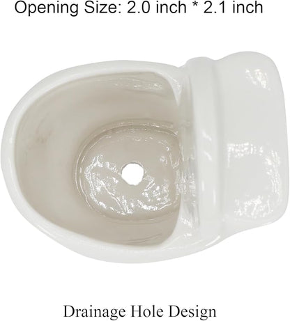 Cute Toilet Bowl Succulent Planter Pot with Drainage Tray, White Ceramic Cactus Flower Container, Small Funny Indoor Air Plants Holder