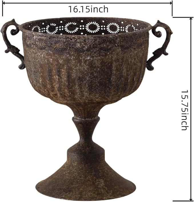 Vintage Urn Planter with Embossed Pattern, Decorative Bronze Finish Flower Pot, Classic Round Plant Pot for Outdoor Indoor Home Garden Patio Front Porch Entryway（16.2 * 12.2 * 15.8）
