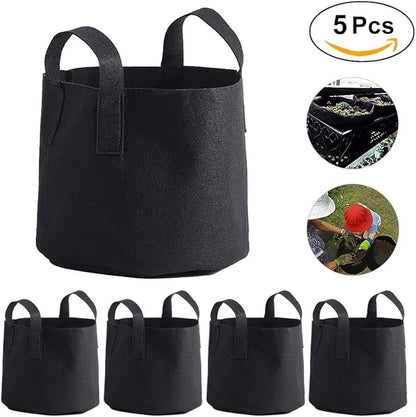 Black Felt Plants Growing Bag, Plant Grow Bags Garden Bag to Grow Vegetables, Vegetable Potato Planter Containers Flower Aeration Planting Pot Container for Planting Potatoes (5 Gallon (25 x 30cm))