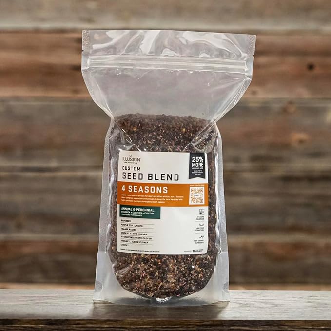Four Seasons Perennial + Annual Seed Blend | Seeds for All-in-One Food Plot Seed + Fertilizer for Deer - 1/4 Acre Coverage (4 Season (Seed Blend))