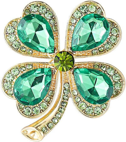 St.Patrick's Day Brooches for Women Dainty Crystal Four Leaf Lapel Pin Shamrock Hat Brooch Pins Irish Enamel Brooches Irish Holiday Costume Accessory Jewelry