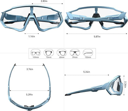 KAPVOE Photochromic Cycling Glasses Men Women Mountain Bike Sunglasses Clear MTB Bicycle Riding - K9408