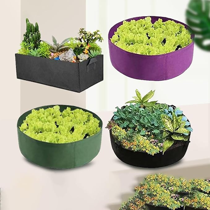 Ulalaza 5PCS Potato Grow Bags with Flap Plant Grow Bags Fabric Multi Ribbon Potato Bag Tomato Vegetable Growth Non-Woven Felt Planting Bag Transparent