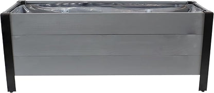Sunnydaze Acacia Wood Rectangular Planter Box - 14.75" H Wooden Raised Garden Bed with Removable Polyethylene Planter Bag - Gray