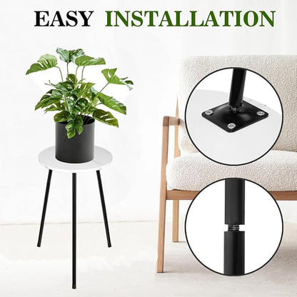 ARTORA Indoor Plant Stand, Mid Century Wood Plant Stool Adjustable White Corner Tall Plant Sand Marble Texture Small Round End Table 18 Inch Plant Holder for Flower Pots Modern Home Decor (18.11' x 9.25")