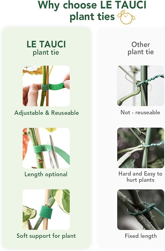 LE TAUCI Plant Ties, Garden Tape for Plant, Reusable Adjustable Thicker Support for Growing, Strong Grip, Tomato Vines Indoor Outdoor, 50 ft x 0.47 Inch, 1 roll, Green