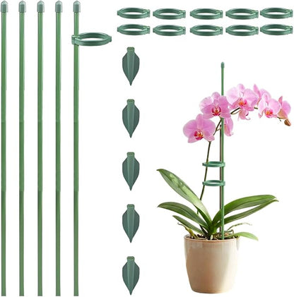 Extendable Plant Stakes, 17 Inch Plant Support Stakes with Clips, Sturdy Plant Stakes for Indoor Outdoor,Garden Sticks for Tomato,Orchid,Climbing Plants (45cm, 5Pcs)