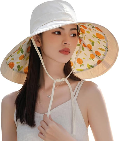 Wide Brim Women Sun Hat Summer Beach Bucket Fishing Hats Metal Wired Edge Packable UV Protection for Hiking Garden Travel
