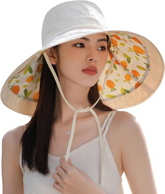 Wide Brim Women Sun Hat Summer Beach Bucket Fishing Hats Metal Wired Edge Packable UV Protection for Hiking Garden Travel