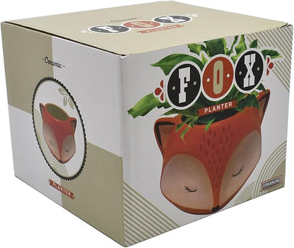 Streamline Imagined Ceramic Orange Fox Planter, Drainage Hole, Orange